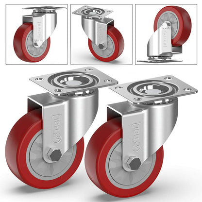 Heavy Duty Castor Wheels + Screws - 100Mm up to 600KG - Pack of 4 No Floor Marks Silent Caster for Furniture - Rubbered Trolley Wheels - Silver Castors