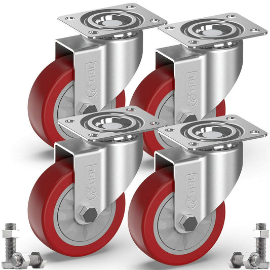 Heavy Duty Castor Wheels + Screws - 100Mm up to 600KG - Pack of 4 No Floor Marks Silent Caster for Furniture - Rubbered Trolley Wheels - Silver Castors